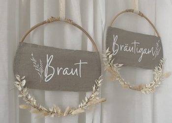 Schild Braut Bräutigam Trockenblumen